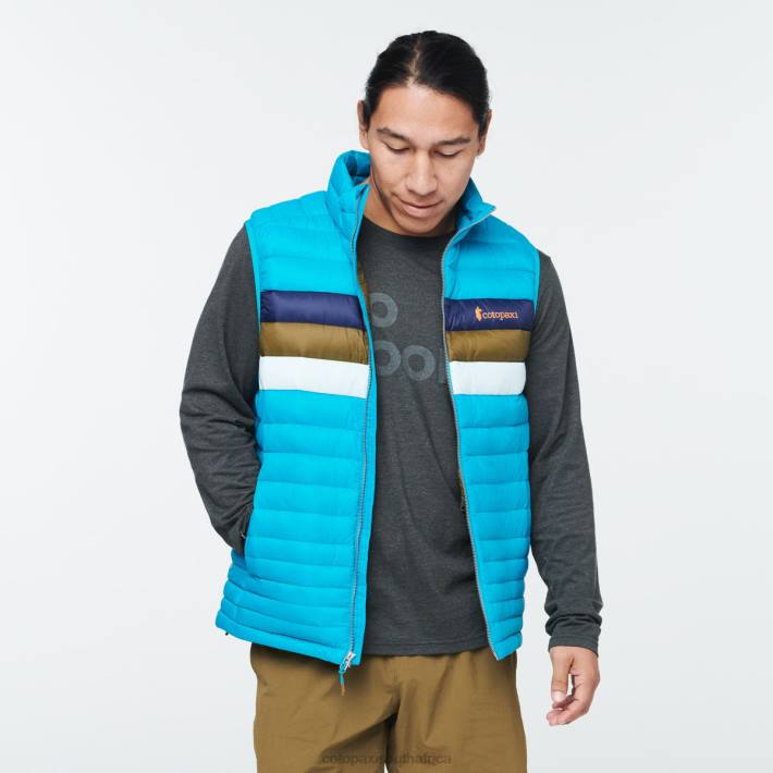 Cotopaxi Men Mineral Blue Stripes Fuego Down Vest Clothing 668D132