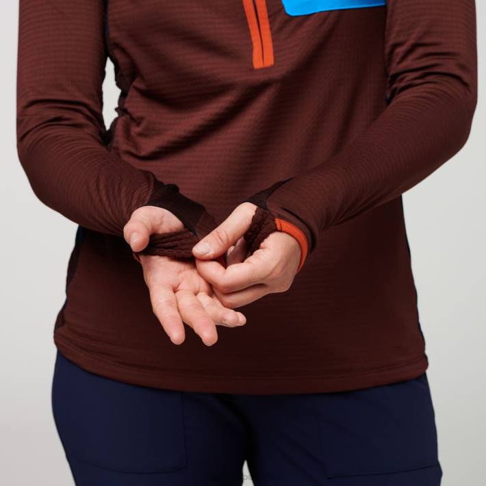 Cotopaxi Women Chestnut/Maritime Otero Fleece Half-Zip Pullover Clothing 668D24