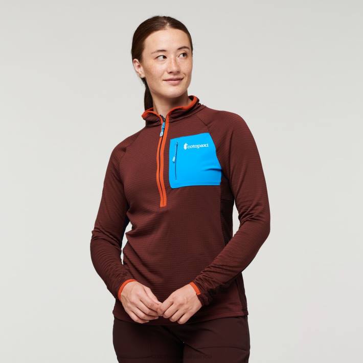 Cotopaxi Women Chestnut/Maritime Otero Fleece Half-Zip Pullover Clothing 668D24